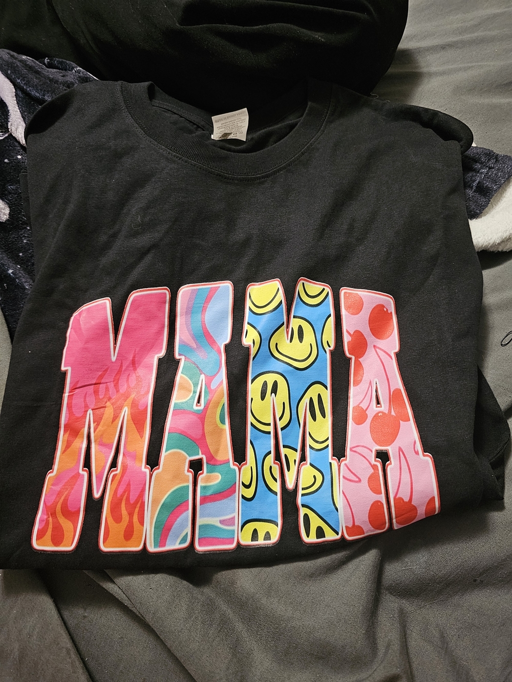 Black Graphic Tee with Colorful MAMA Letters